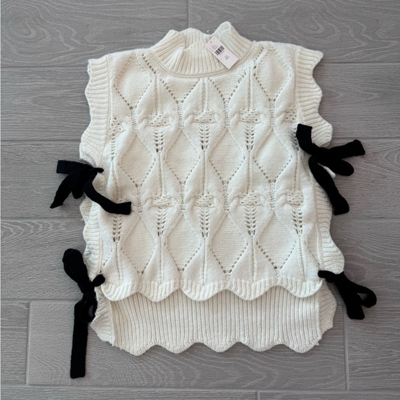 Anthropologie Sweaters - MAEVE ANTHROPOLOGIE Bow Ribbon Tie Sweater Vest in Ivory One Size NWT